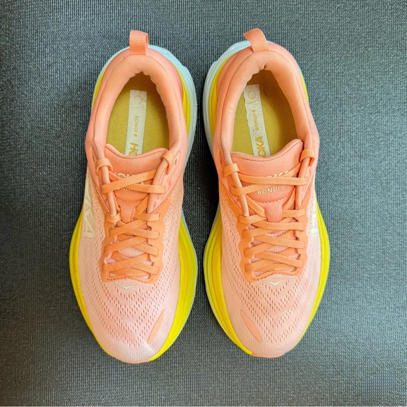 HOKA ONE ONE Bondi 8 Women’s Athletic Running Sneakers Orange and Yellow Sz 9.5 - Picture 2 of 10